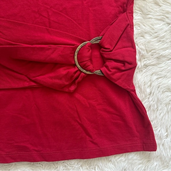 Anthropologie Maeve Shirt Dakota Buckle Wrap Top Short Sleeve Red Petite MP - Picture 5 of 11
